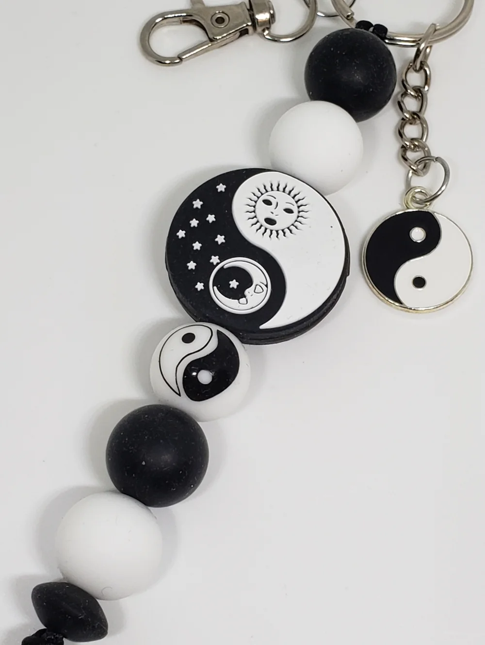 Handmade Silicone Focal Beaded Celestial Sun Moon Yin Yang Keychain